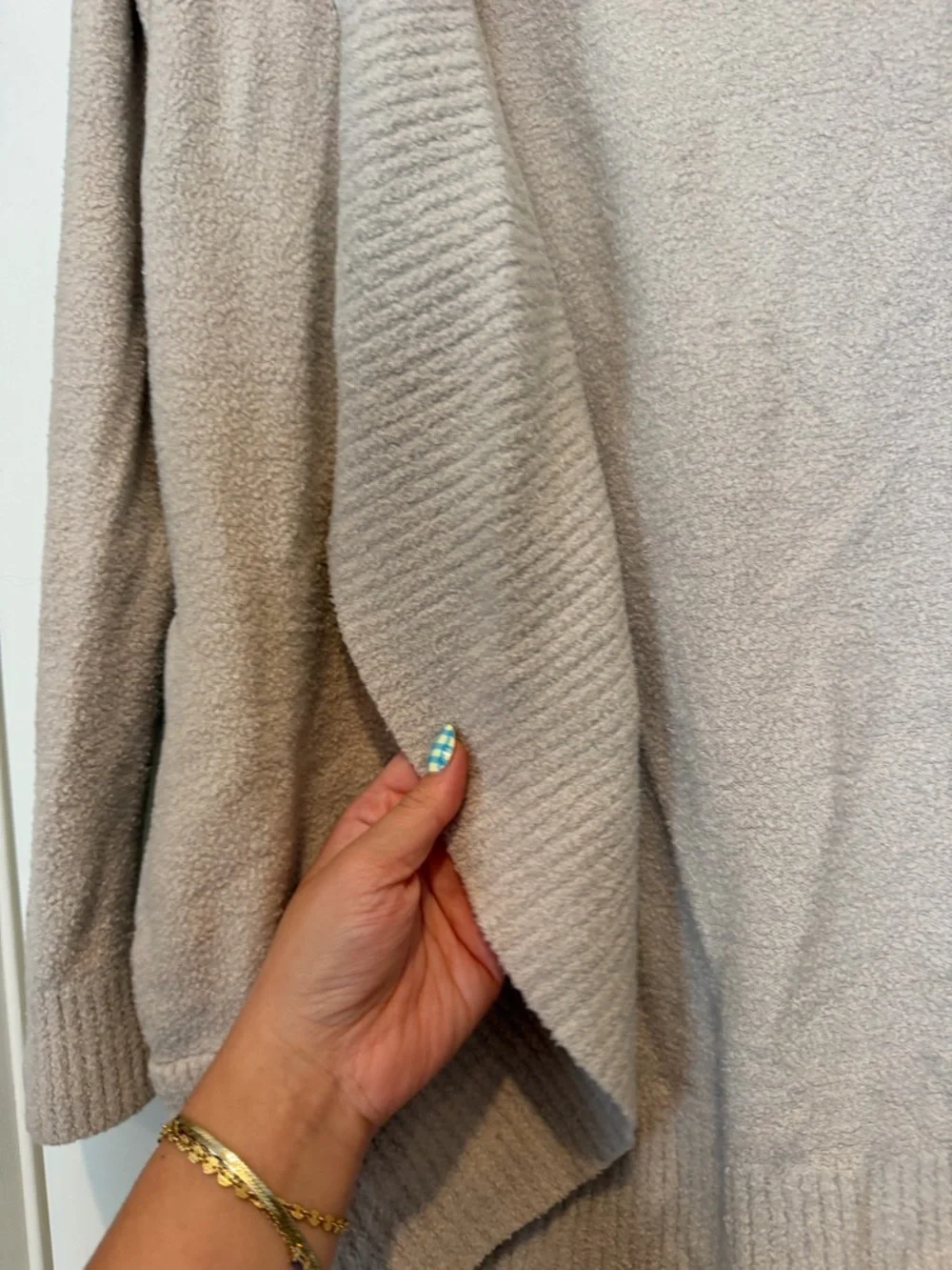 Barefoot Dreams CozyChic Lite Knit Open Cardigan Sweater - Beige - Picture 3 of 7